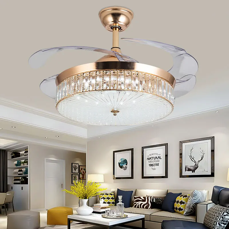 42 inch Led Invisible Ceiling Fans with Light Decorative Retractable Hanging Blade Lights Modern Folding Remote Control Fan Lamp