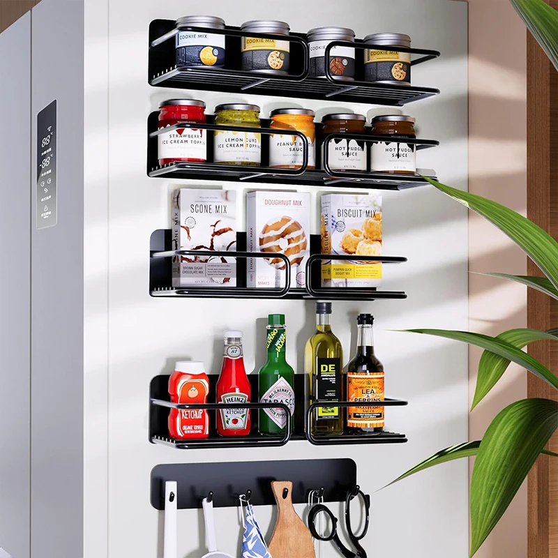 Magnetic Spice Rack Organizer Shelf for Refrigerator , Moveable Magnet Fridge Kitchen Organizers Storage