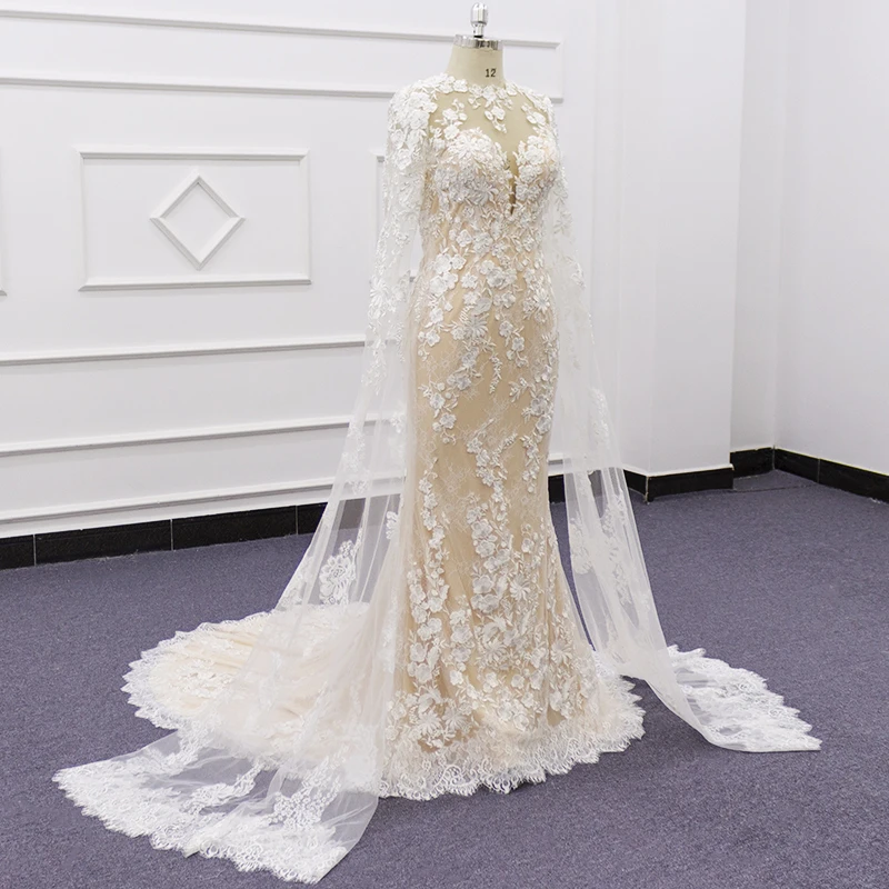 Eslieb SJ278 Scoop Arabic Mermaid Wedding Dresses Long Sleeves Applique Middle East Bridal Wedding Gowns Bride Dresses