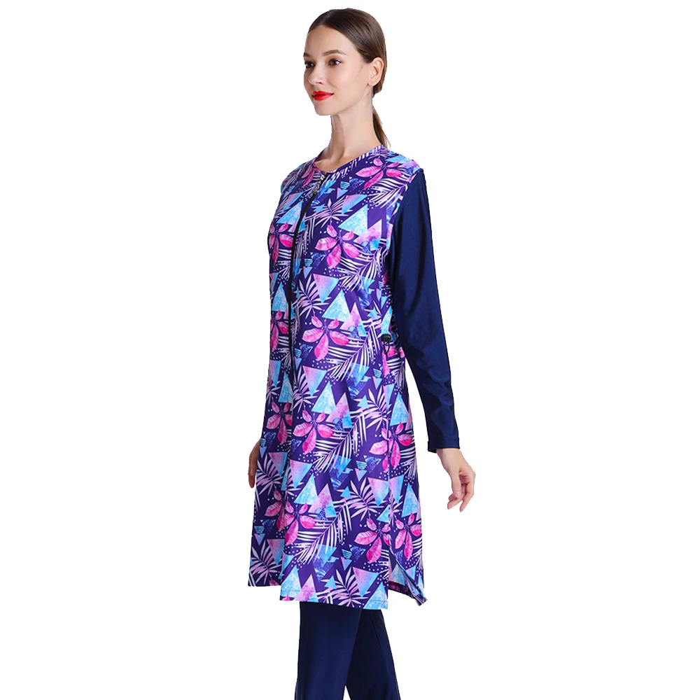 Stylish Modest Swimwear Set for Muslim Women New Patterned Burkini with Long Waterproof Robe