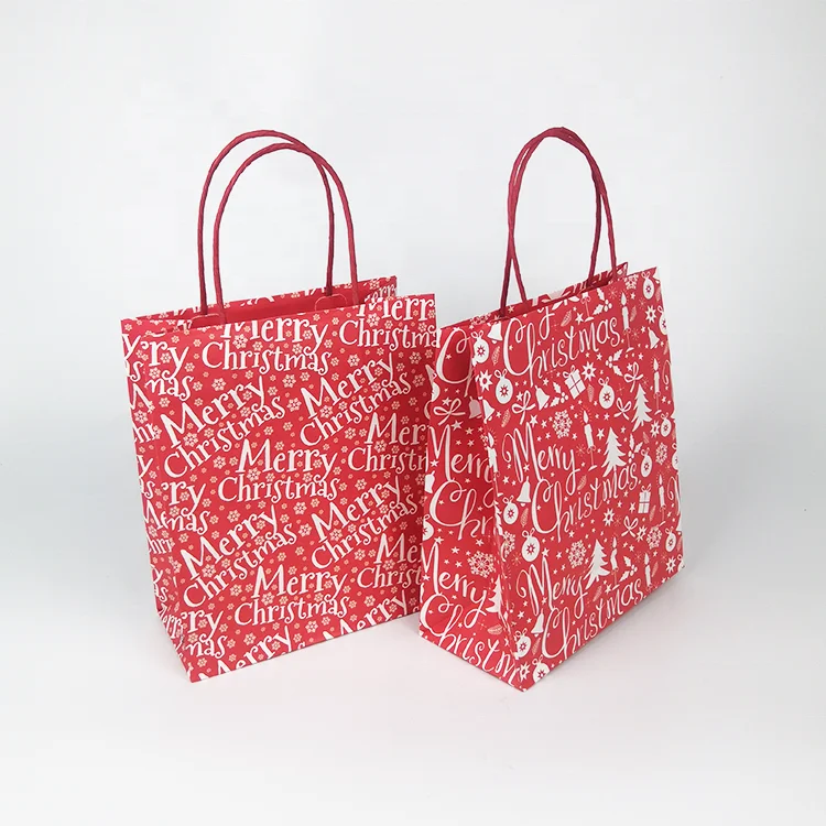 Factory price recyclable kraft red paper bag with rope handle your logo kraft paper bag