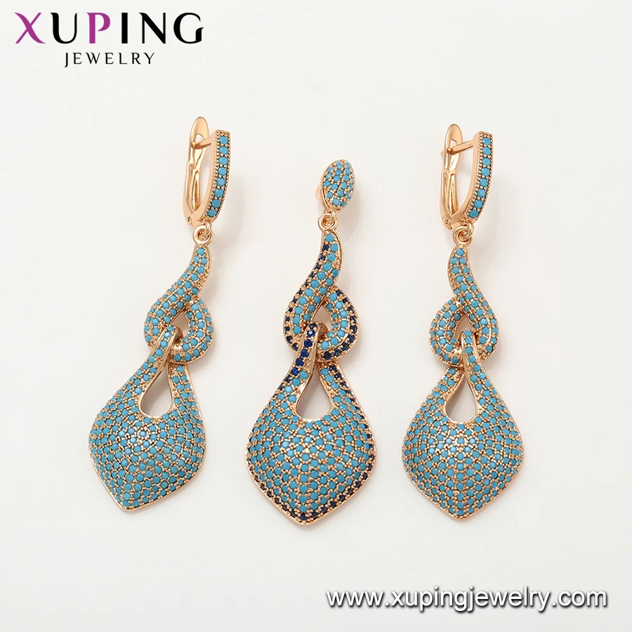 65624 Xuping new fashion jewelry set 18k gold Turquoise jewelry pendant and earring set
