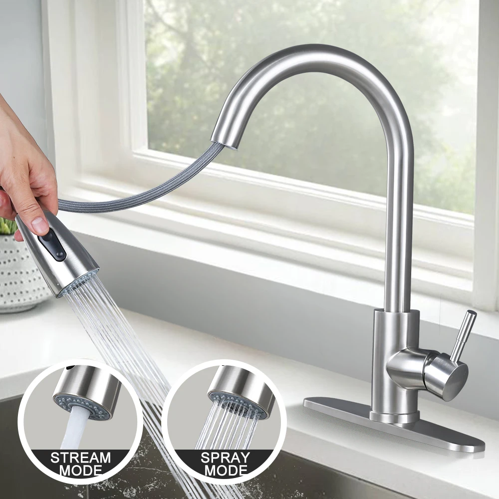 Modern Kitchen Faucet for RV Bar Sink, Durable Stainless Steel Kitchen Faucet with Soap Dispenser