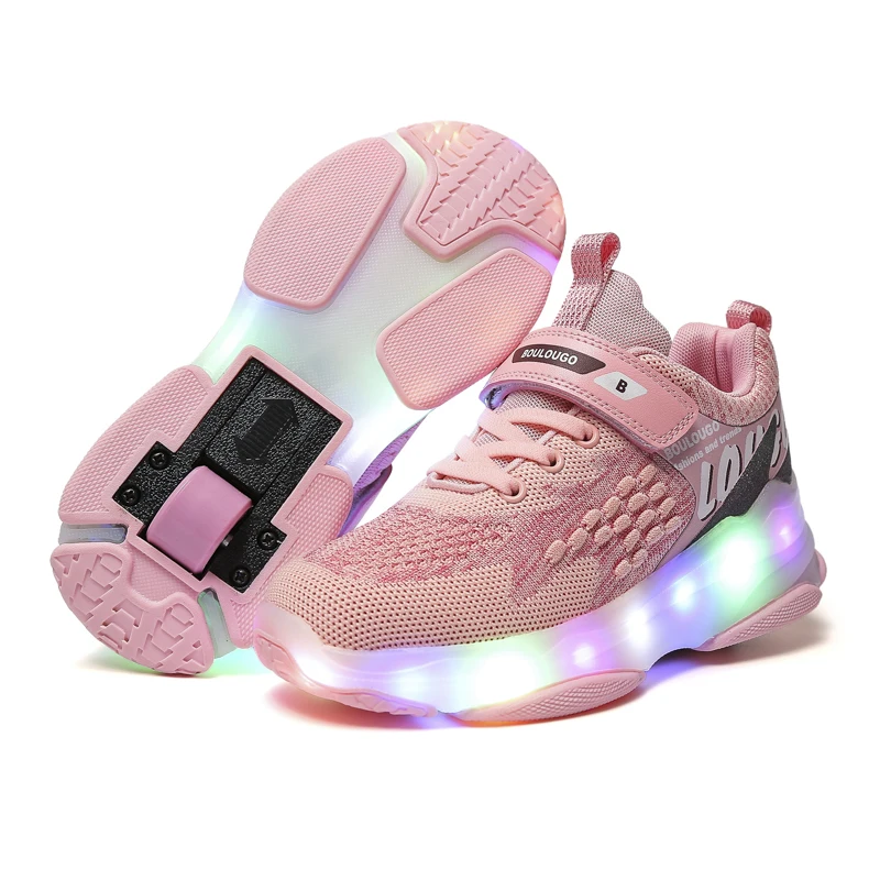Hot sale China factory Children USB Rechargeable led light up 2 wheel skate roller shoes