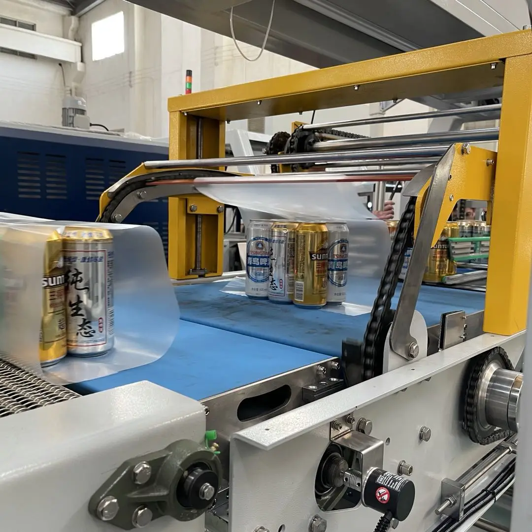 Water Bottle Foam Carton Heat Shrink Tunnel Production Line Wrap Machine One Piece Film Packing Machine