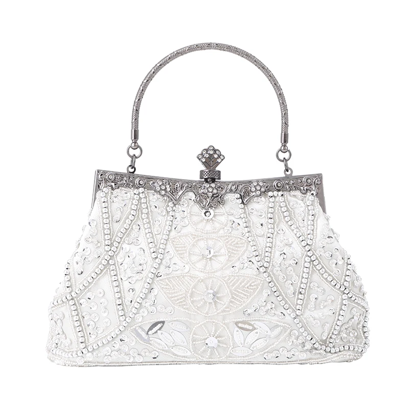 Manufacturer Spot Metal Handle Pearl Acrylic Diamond Sequins Double-sided Channeling Beads Evening Messenger Clutch Bag  Purse