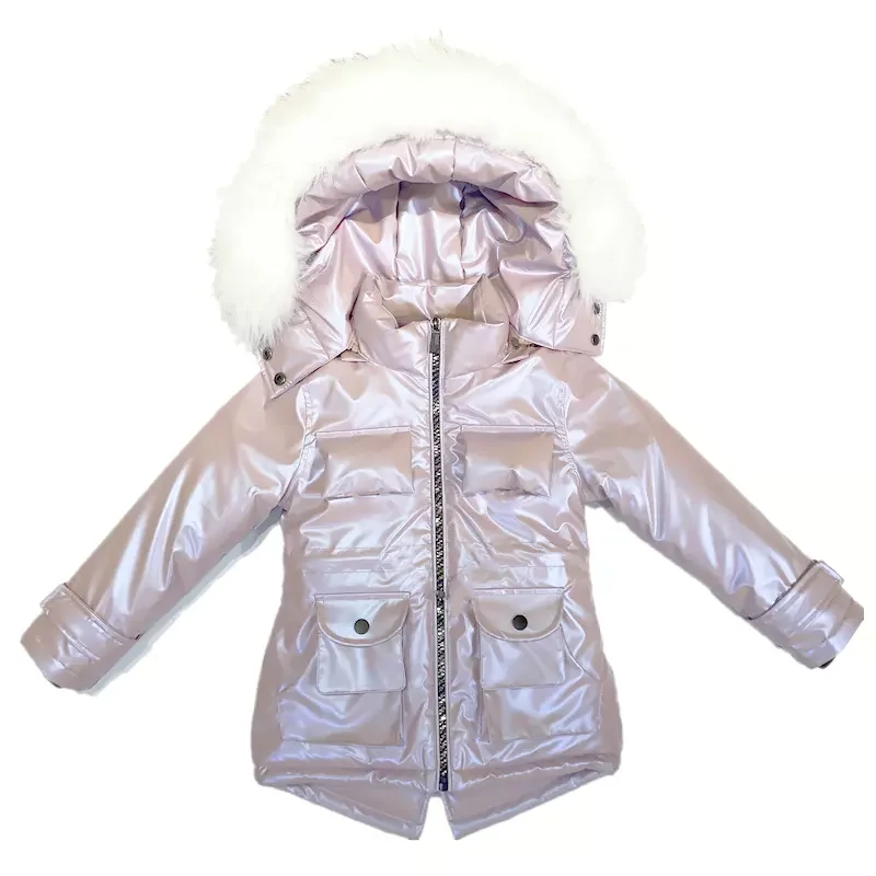 Fashion Beautiful Small And Medium Ages Girls Fur Collar Jacket Kids Winter Girls Jackets