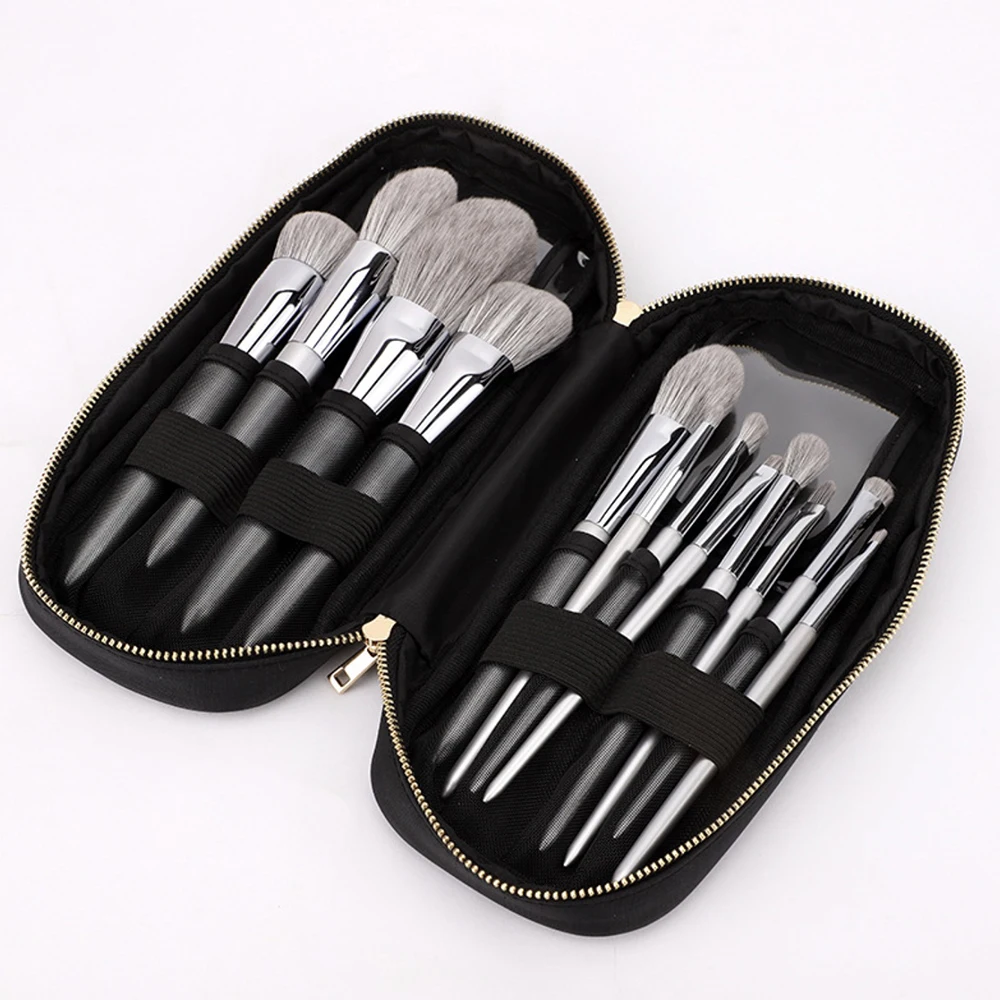 New Travel Synthetic Hair Makeup Brushes High Quality Makeup Brush Set Silver Private Label For Eyeshadow For Blusher