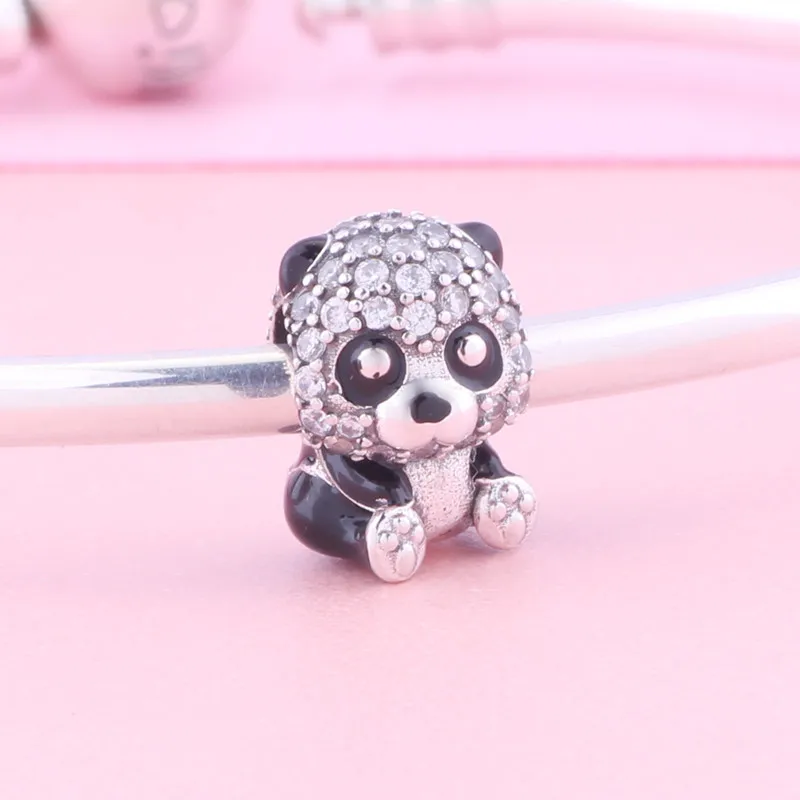 2022 new hot 925 Sterling silver charms Stone Beads Shining Cute Panda pendant Fit Bracelet DIY Jewelry Making diy charms bead