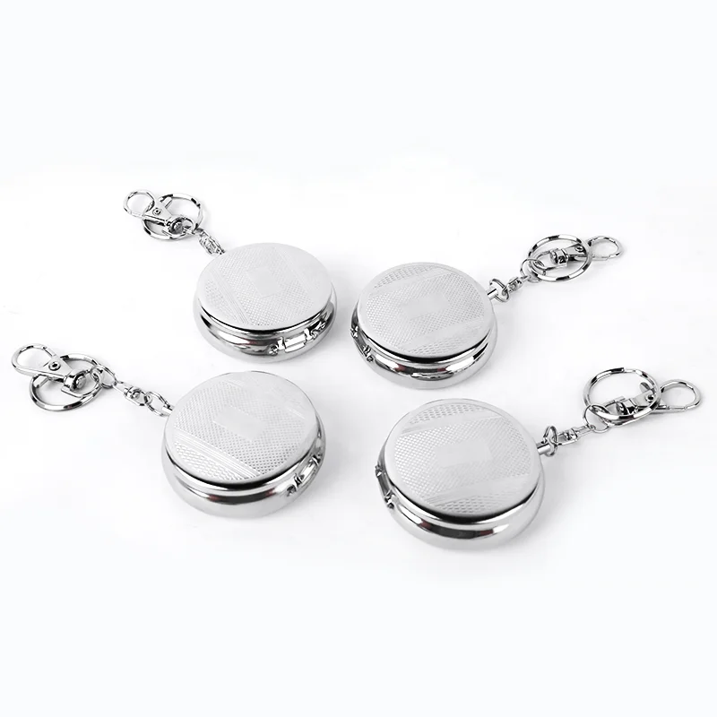 metal portable ashtray in chrome finished with key chain Miniature Portable Small Metal Round Environmental Pocket Ashtray