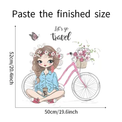 Fashion Beauty Girl Stickers Flowers Bicycle Decorative Wallpaper Creative Bedroom Murals Self Adhesive TV Background Decals
