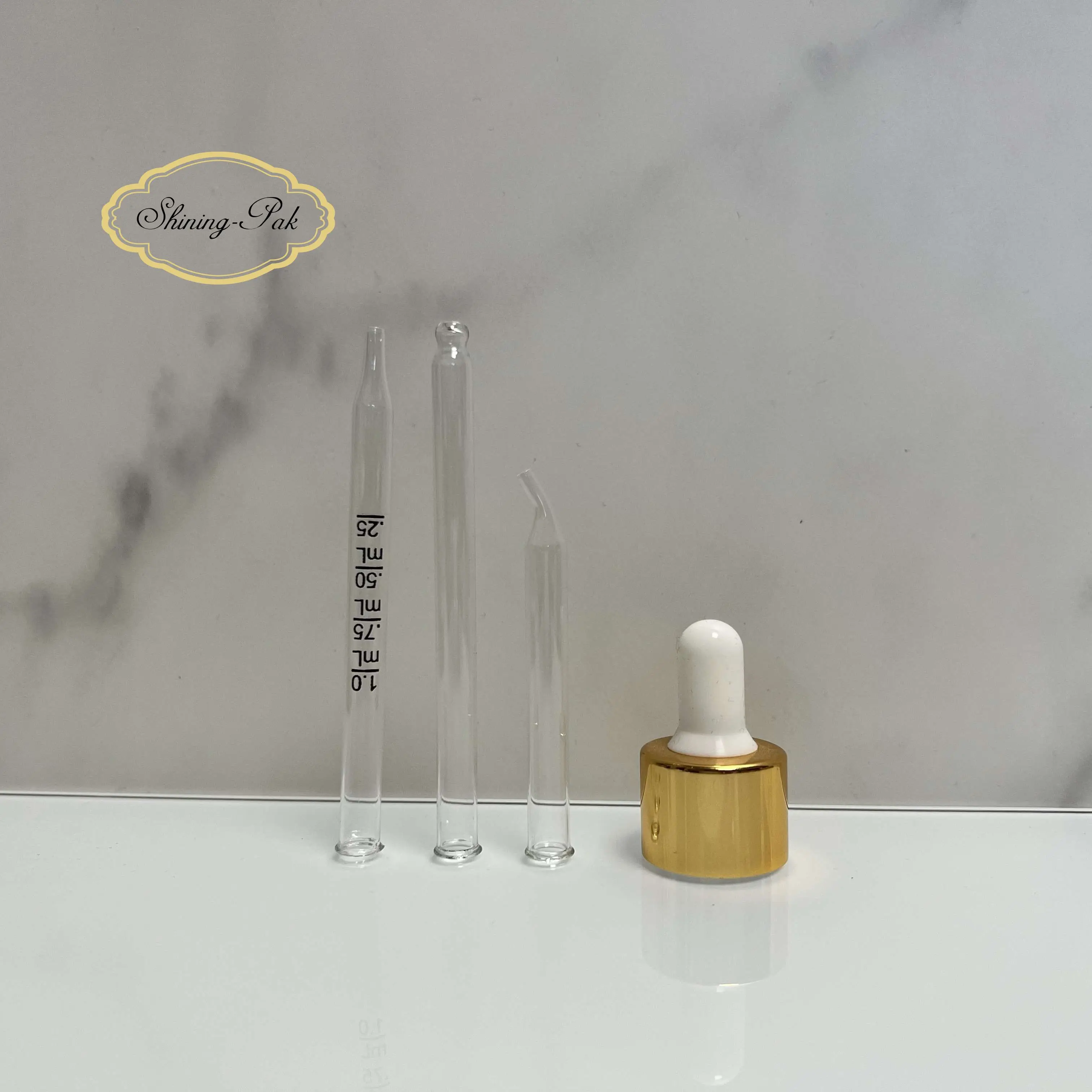 In stock 18/410 Shiny Gold Smooth Glass Pipette Aluminum Dropper Gold Dropper