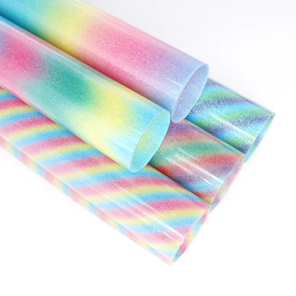 30CM*50M Rainbow Holographic Stripe Ripple Designs Glitter HTV Vinyl Rolls Heat Transfer Vinyl For Clothes T-Shirt
