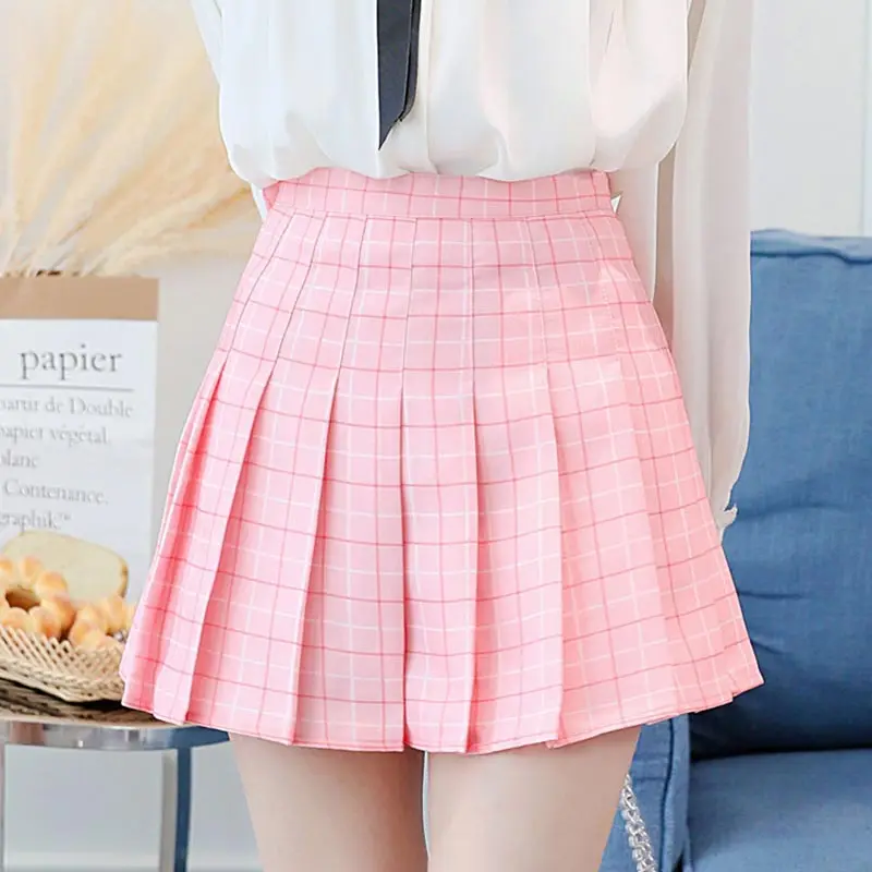 Custom Women High Waist Pleated Skirt Summer Casual Kawaii A-line Plaid School Uniform Mini Skirts for Girls