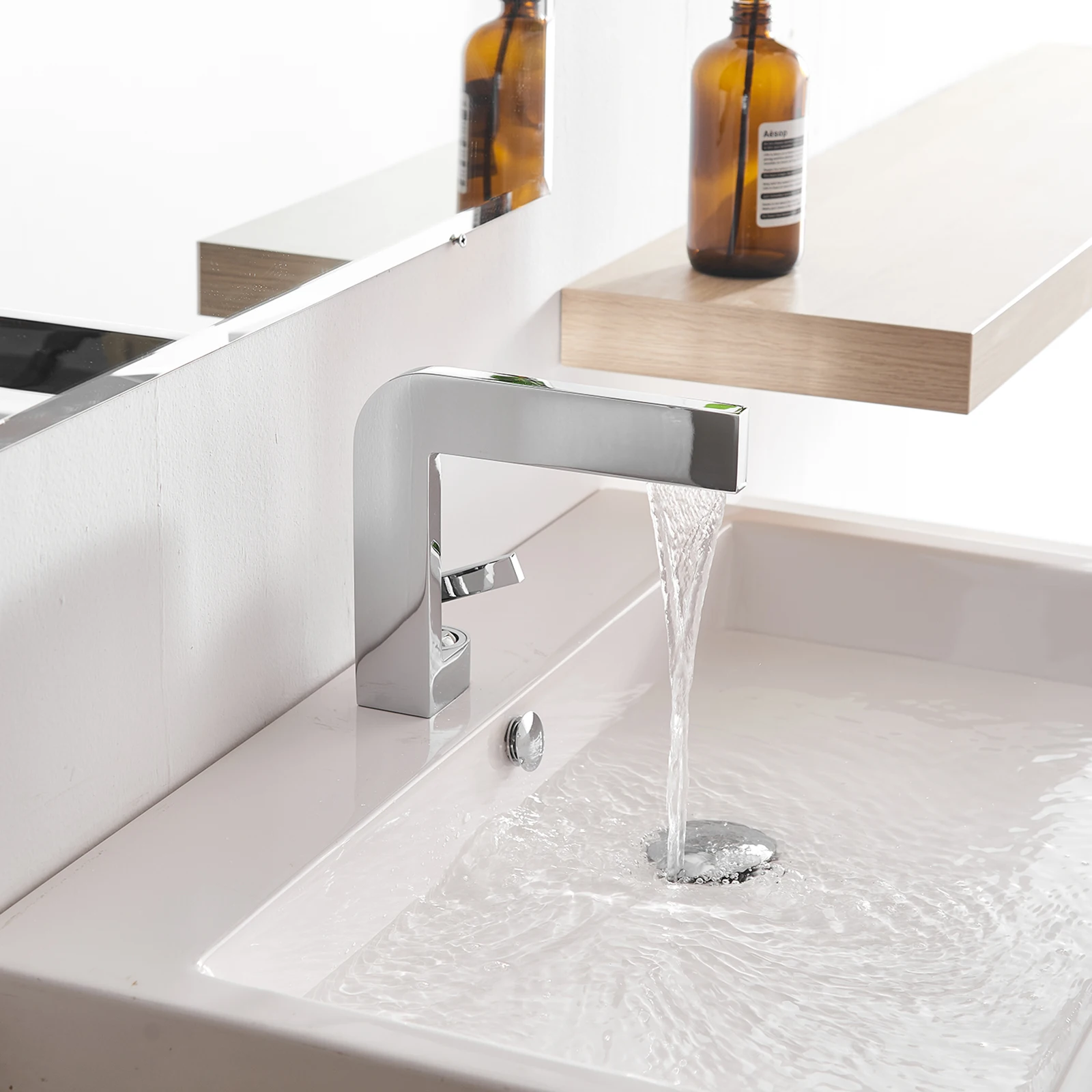 Square Basin Silver Faucet Basin Mixer Faucet Style Bathroom Single Handle Stainless Steel New European Hot Cold Water Mixer FLG