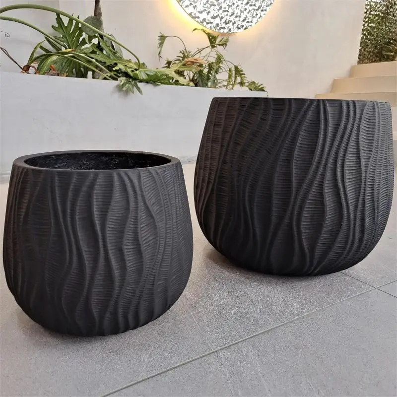 Fiber Clay Flower Garden Planter Pots Wholesale Price Fiber Flowerpots Sets For Indoor Outdoor Home Decoration