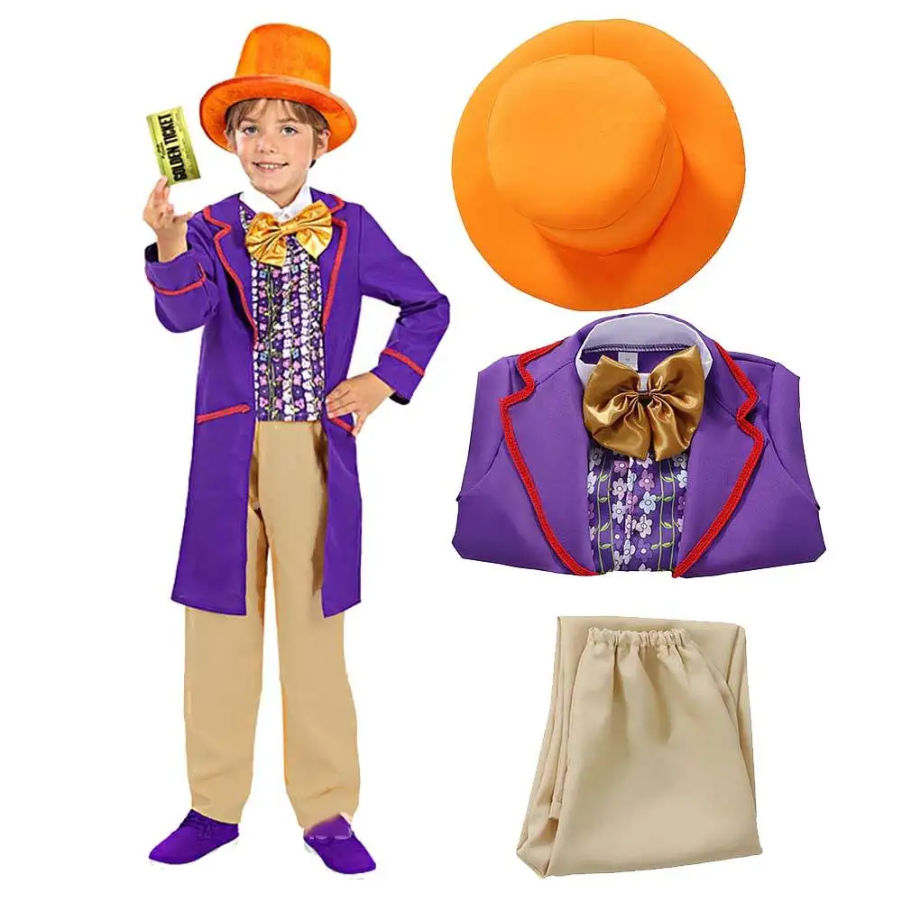 BAIGE 2024 New Designs Kids Halloween Costumes Child The Chocolate Factory Deluxe Willy Wonka Boy Costumes