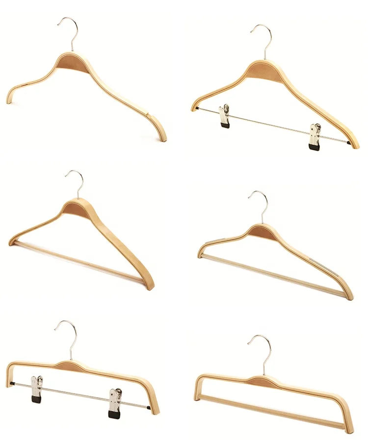 Women Anti Slip Plywood Hanger Laminated Wooden Shirt Hangers Customized logo Clothes Hangers