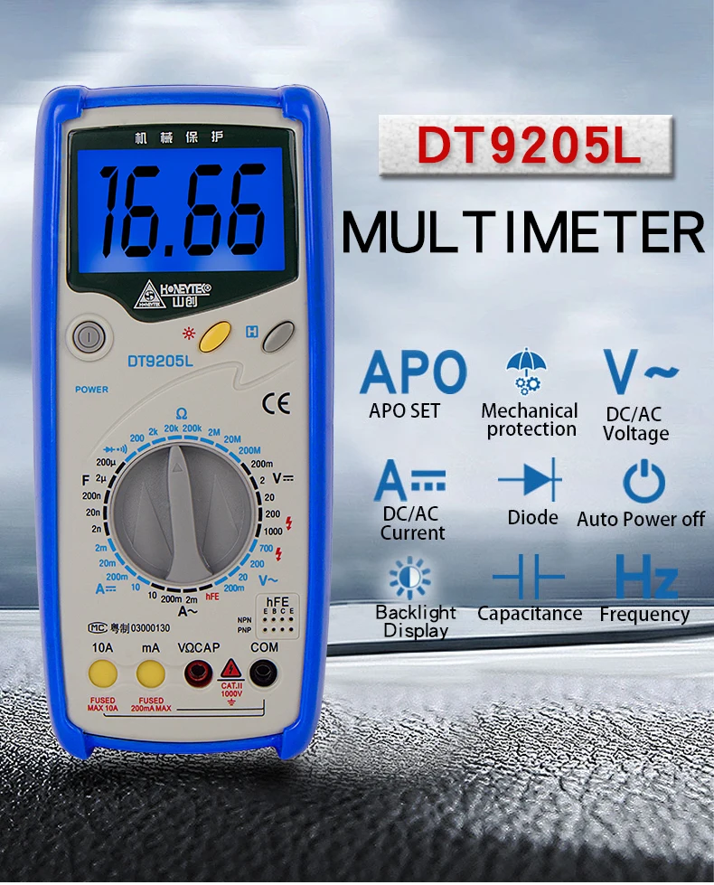 DT9205L Hot Sale High Precision Handheld Digital AC/DC Multimeter with Resistance Frequency Tester Diode test Data