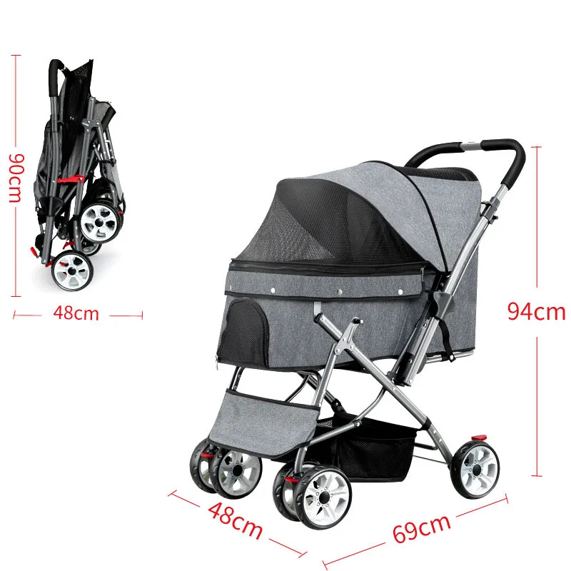 Pet Stroller Cat Carrier 4-wheel Folding Trolley Case for Dogs Cats Walks Relax Pet Breathable Dog Cat Trolley Baby Stroller