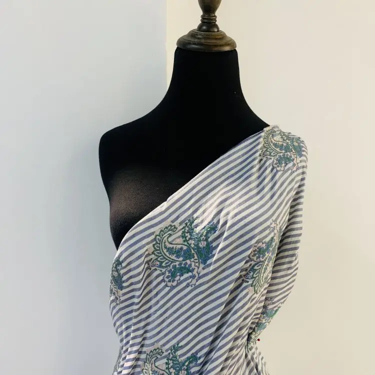 Low-cost Customized Grey Flower Pattern Striped Embroidered Print Clothing Fabric