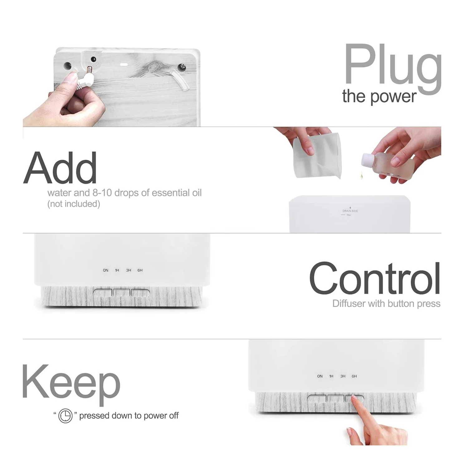 Decorative Popular Square Shape Marble Grain ABS PP Cool Mist Humidifier With 7 LED Timer Function