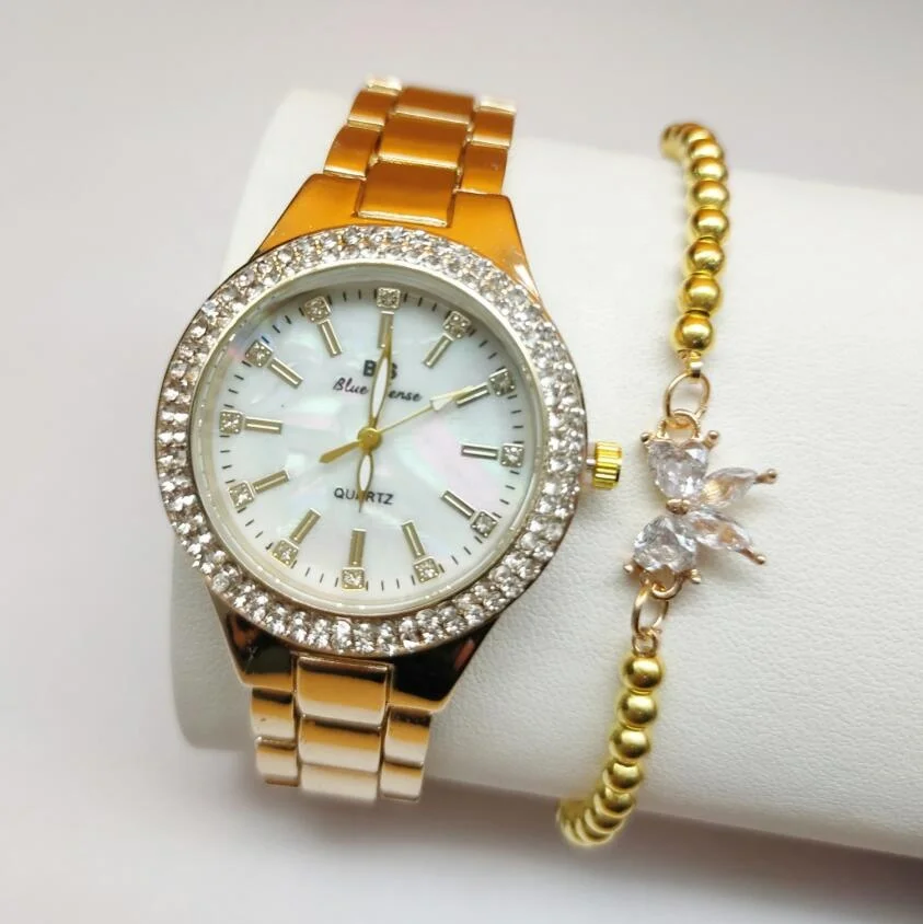 Ladies Wrist Watches Dress Gold Watch Women Crystal Diamond Watches Bracelet Set Stainless Steel Silver Clock Women WW058