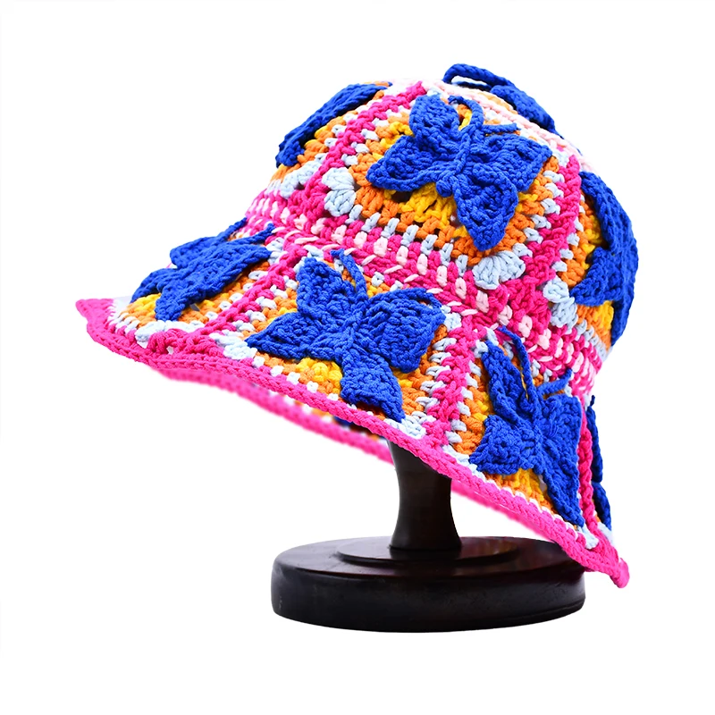 New Fashion Handmade Crochet Bucket Hat Custom Bucket Cap Custom Logo Floral Bucket Cap Bulk