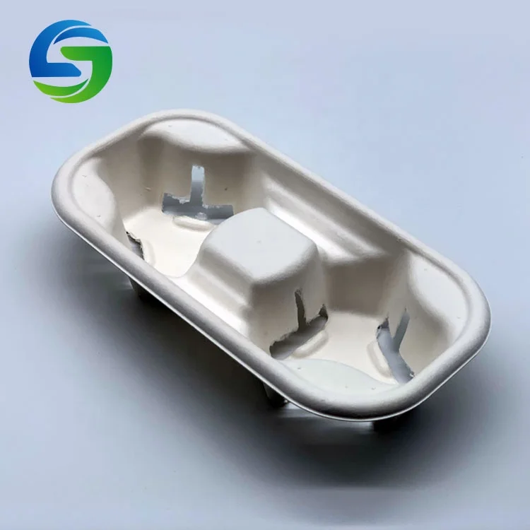 Sugarcane Bagasse Paper Pulp Molded Cosmetic Packaging Inserts Coffee Trays
