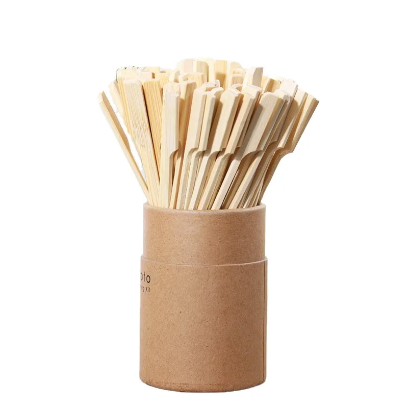 High Quality Disposable 25cm round Burger Bamboo Peddle Skewers Import Quality BBQ Cleaning Grilling Baking Sticks Bag Packaging