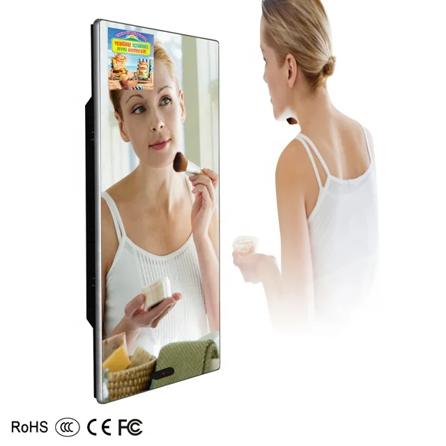 wall mount 32 inch  mirror video photo news advertising display all in one digital monitor   with android touch screen