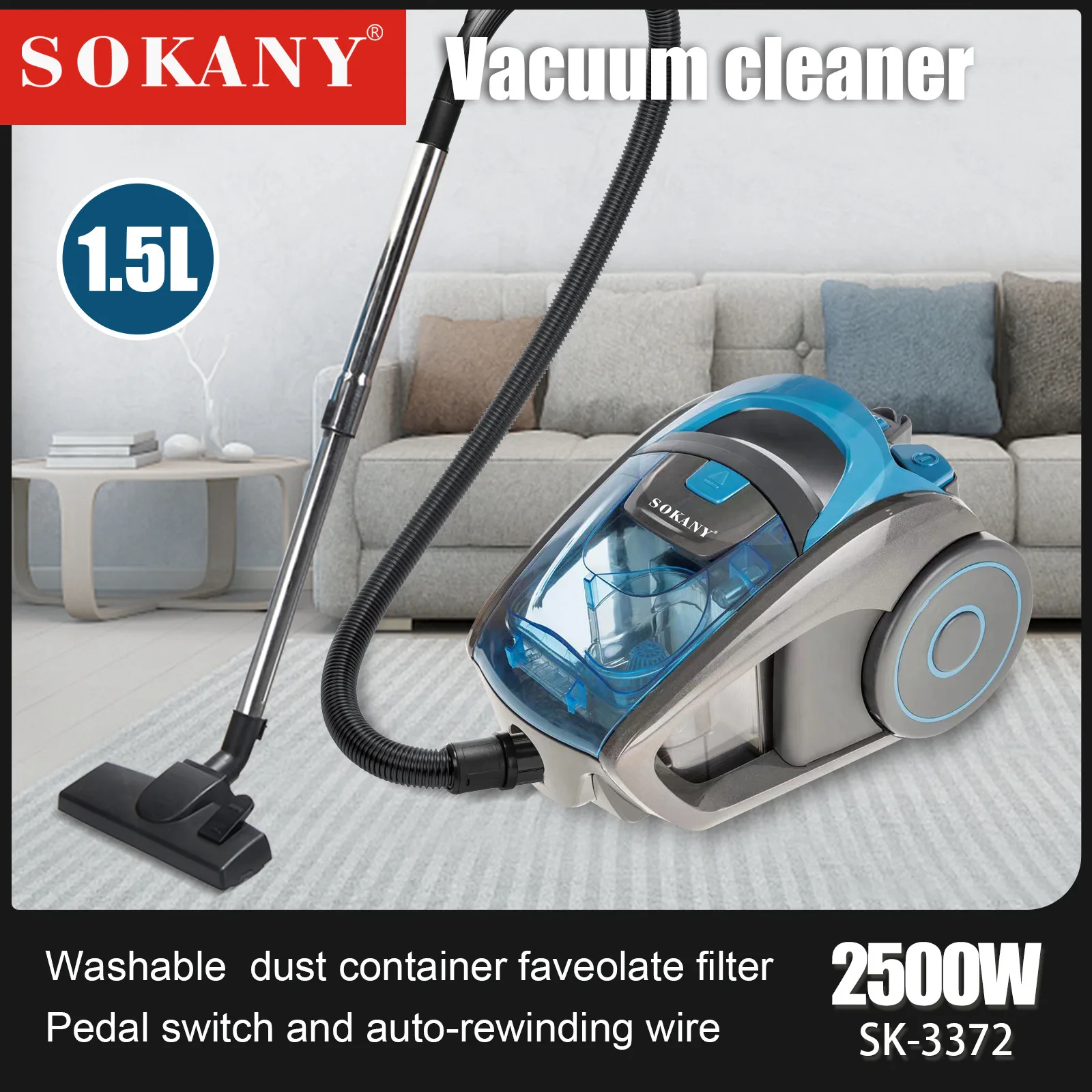 NEW 1.5L 2500W Vacuum Cleaner Household Multi-functional Dust Removal Mites Dry and Wet Dual Use Wire Vacuum Cleaner
