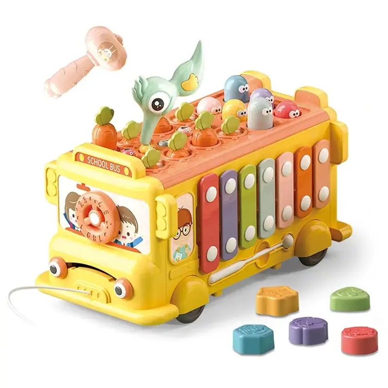 BGL 6 In 1 Multi-Functional Education Functional Bus Car Toy Whack A Mole Xylophone Sensory Montessori Activity Toys For Baby