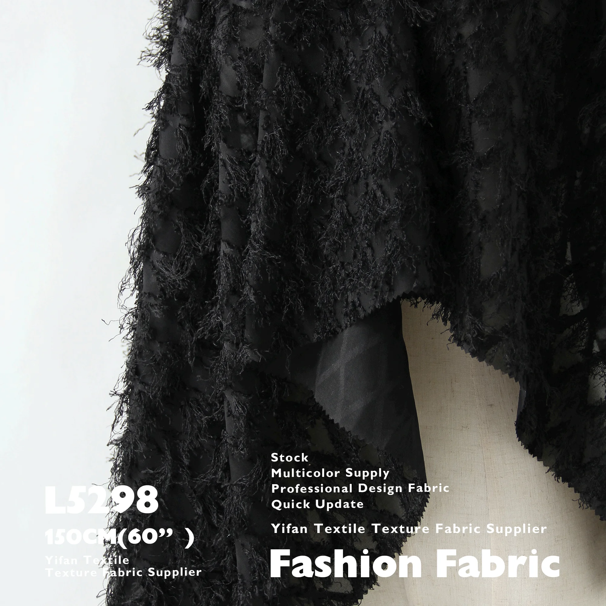 Fashion Fabric In Stock Abstract Geometric Chiffon Diamond Tassel Texture Jacquard Fabrics For Dresses Clothing Curtain Cloth