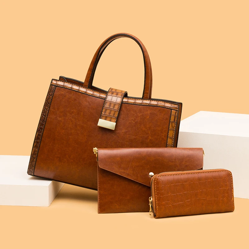 Europe style pu leather ladies purses and handbags online shopping handbags sets for women