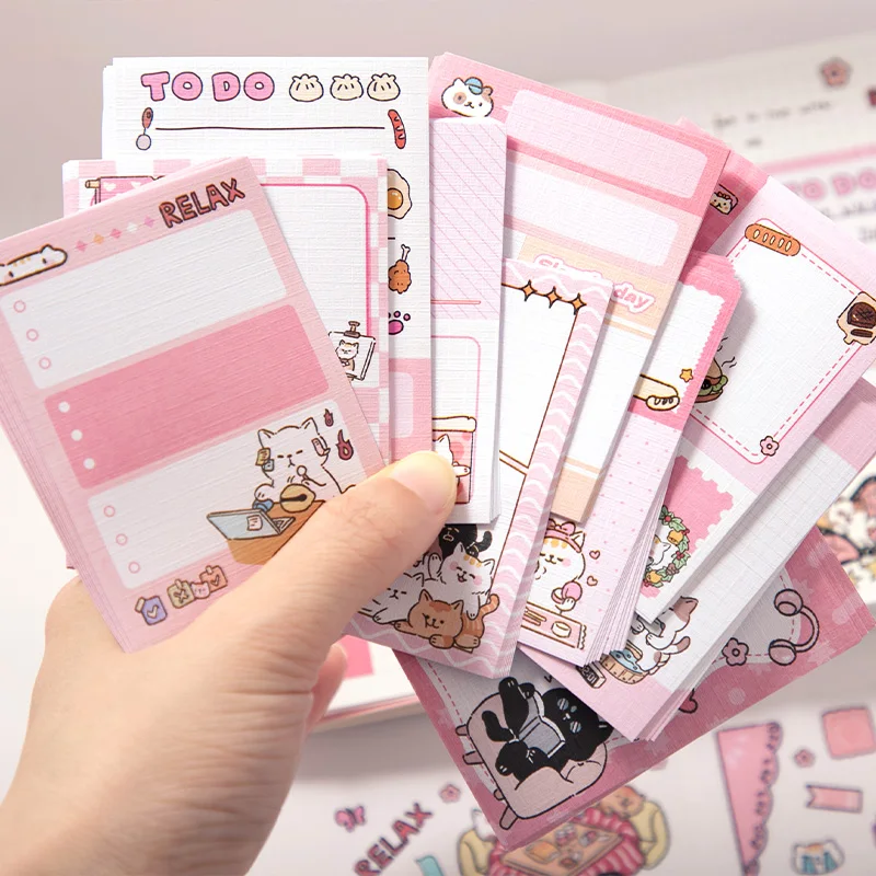 Simno Cartoon Dog and Cat Stationery Gift 120pcs Washi Masking Tape Sticker Memo Pad Set  for Scrapbooking Planner Diary