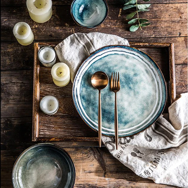 Restaurant Dinner Plates Modern Handmade Ceramic  Hot Selling Good Quality Classic Design Dinner Set Indigo 11.5 inch oval plate