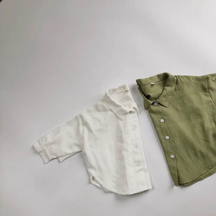 2022 Spring Autumn Kids Oversize Shirt Korean Style Solid Color Children Boys White Color Blouse
