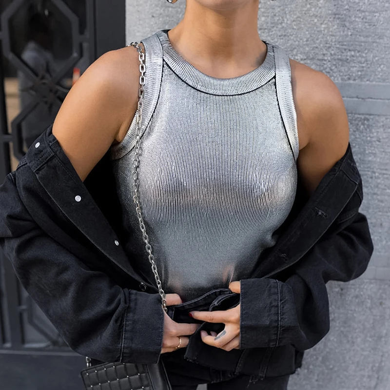 TWOTWINSTYLE Summer Style Crew Women Vest Fashion Sleeveless Slimming Breathable New Ladies Vest