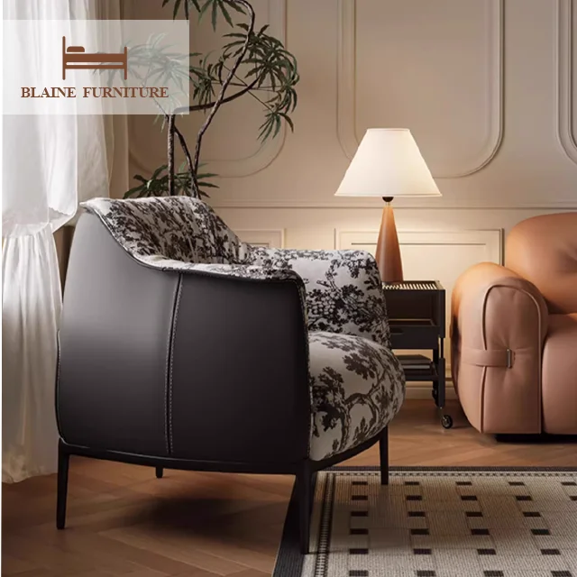 Luxury Design Modern Sofa Chair Leisure Living Room Fabric Chair Leisure Relax Single Carbon Steel Base Armchair Furniture