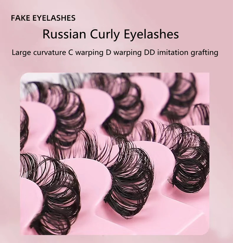 Pinky Leem Wholesale Handmade Fluffy Best Selling Dramatic 25mm 10 Pairs Pack 3D Silk Russian Eyelashes D DD Curl Strip Lashes