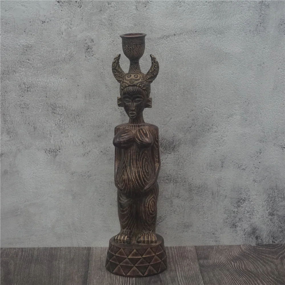 Tribal Nude Women Figurines Antique Sculpture Candlestick Light Holder Home Decor  Resin Candle Holder