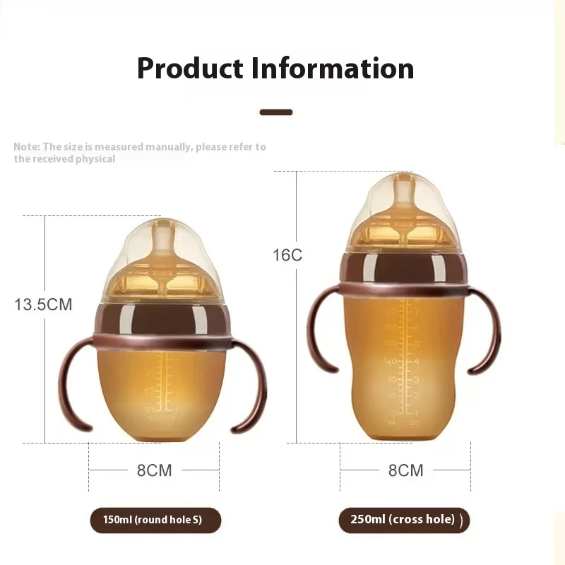 Hot baby bottle with handle 150/250ml bisphenol A-free silicone anti-flatulence/anti-choking/feeder bottle 5oz factory wholesale