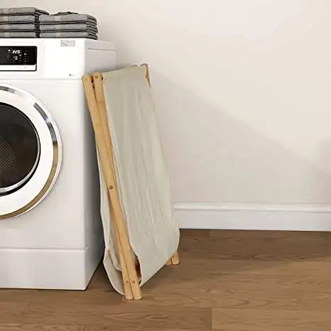 Bamboo laundry basket Wooden X frame with cover laundry basket, folding dirty clothes sorting organizer laundry storage basket