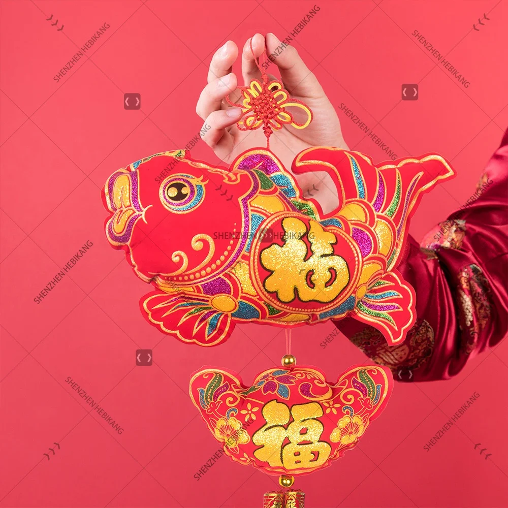 Popular 2020 Chinese New Year Decoration traditional lunar year blessing fish hanging Ornaments tassel knot pendant