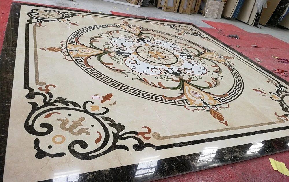 Home Decoration Porcelain Tile Waterjet Marble Floor Medallion, Water Jet Pattern Inlay Design