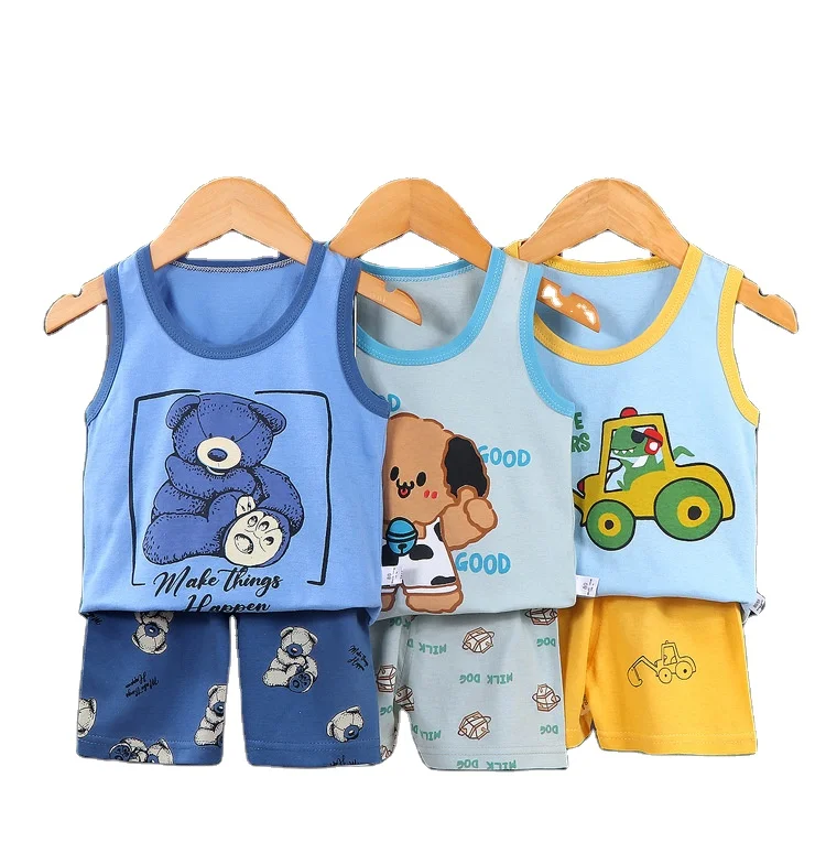 Summer new style comfortable 100% cotton baby clothes set good quality baby sleeveless set baby summer clothes