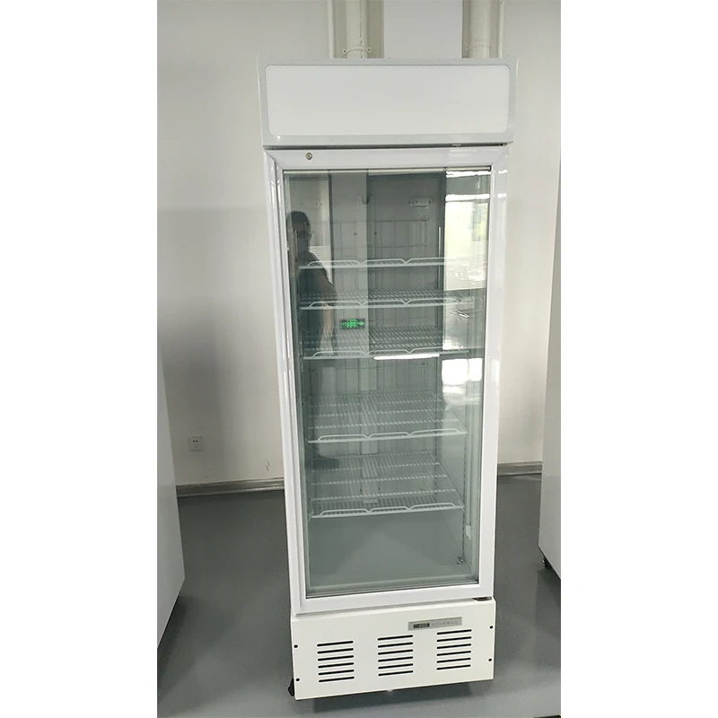 Supermarket Upright Freezer Single Glass Door Drinks Vertical Display Refrigerator LED Light 220V Cooler