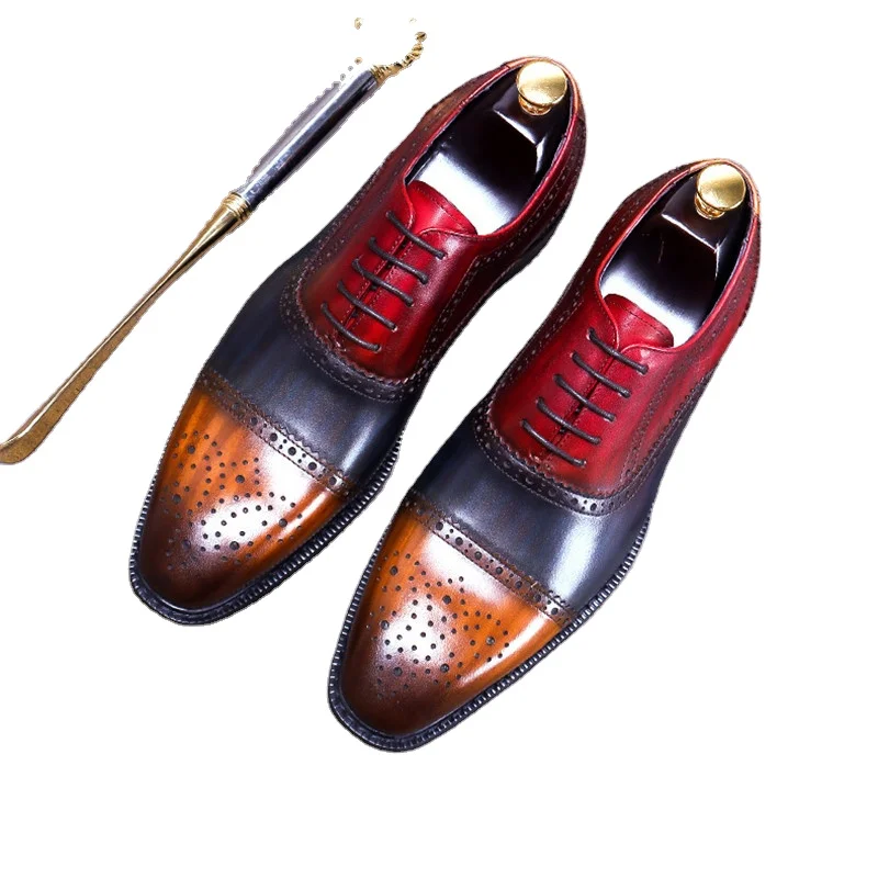 
 Европейский и американский Британский кожаный мужской ботинок, деловой костюм сочетающихся цветов, резной боллок, свадьба заостренный, жениха  