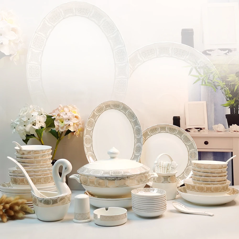 Hot sale 52pc Ceramic Luxury Bone china Ceramic Dinnerware Sets for Hotel Restaurant Household